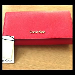 New Calvin Klein Red Saffiano Leather